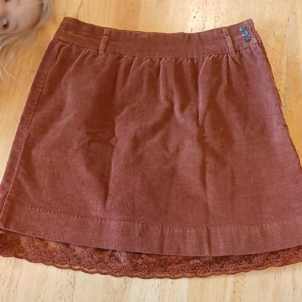 Rust Mini Skirt with Lace Trim